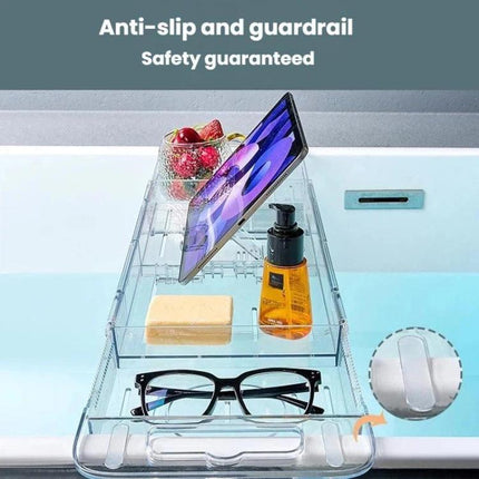 Extendable Foldable Bathtub Shelf Bathroom Storage Shelf, Transparent - DealBuddy