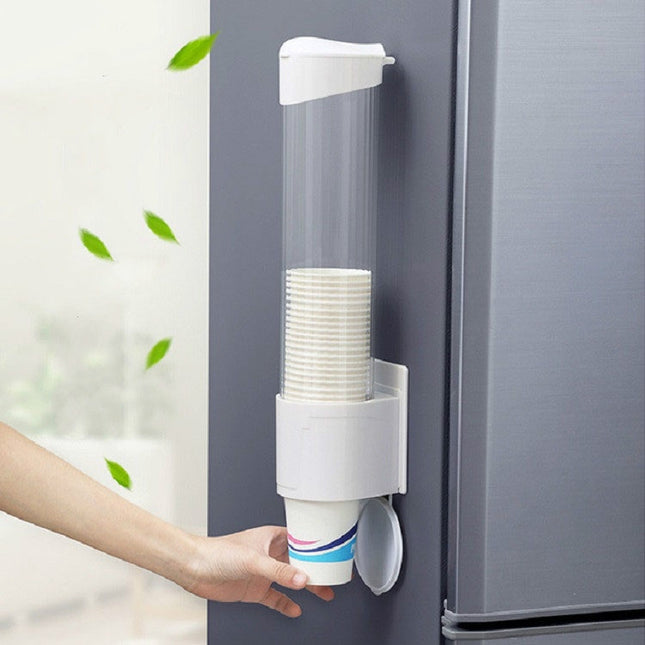 Household Disposable Cup Holder Wall-mounted Rack Convenient Dustproof Automatic Cup Taker, Large White