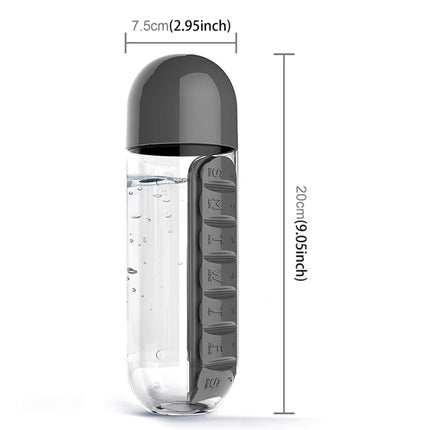 600ML Plastic Water Bottle with Daily Pill Box Organizer Drinking Bottles - DealBuddy