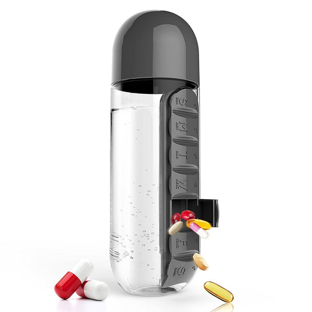 600ML Plastic Water Bottle with Daily Pill Box Organizer Drinking Bottles - DealBuddy