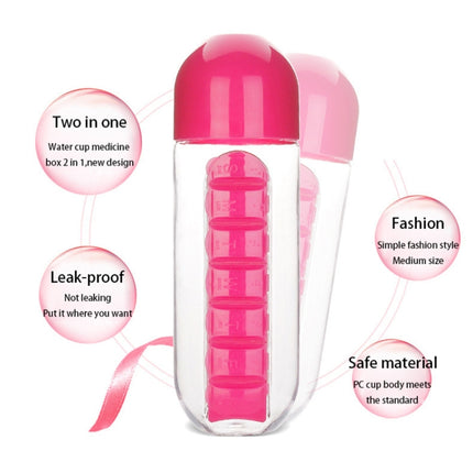 600ML Plastic Water Bottle with Daily Pill Box Organizer Drinking Bottles - DealBuddy