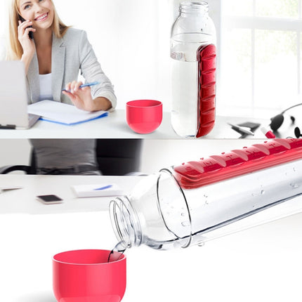 600ML Plastic Water Bottle with Daily Pill Box Organizer Drinking Bottles - DealBuddy