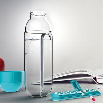 600ML Plastic Water Bottle with Daily Pill Box Organizer Drinking Bottles - DealBuddy