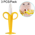 3 PCS Baby Silicone Training Toothbrush Banana Shape Safe Toddle Teether Chew Toys Teething Ring Gift for Infant Baby Chewing, Yellow-B