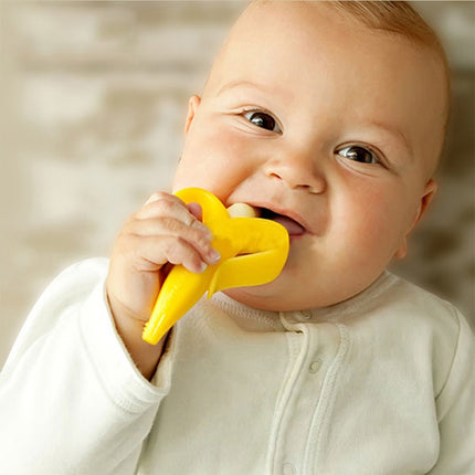 3 PCS Baby Silicone Training Toothbrush Banana Shape Safe Toddle Teether Chew Toys Teething Ring Gift for Infant Baby Chewing
