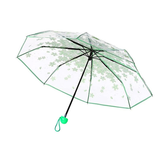 Cherry Blossom Transparent Triple-fold Umbrella Individual Folding Umbrella - DealBuddy