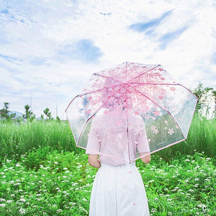 Cherry Blossom Transparent Triple-fold Umbrella Individual Folding Umbrella