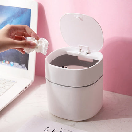 Household Mini Desktop Trash Can Covered Debris Storage Cleaning Cylinder Box, Push-type, Flip Lip - DealBuddy