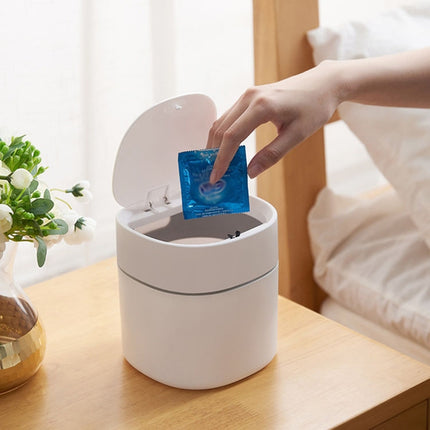 Household Mini Desktop Trash Can Covered Debris Storage Cleaning Cylinder Box, Push-type, Flip Lip - DealBuddy