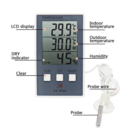 CX-201A LCD Digital Weather Station Thermometer Hygrometer Indoor  Outdoor Temperature Humidity Meter with Temperature Sensor - DealBuddy