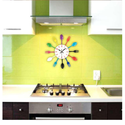 Cutlery Metal Kitchen Wall Clock Spoon Fork Creative Quartz Wall Mounted Clocks Modern Design Decorative Horloge