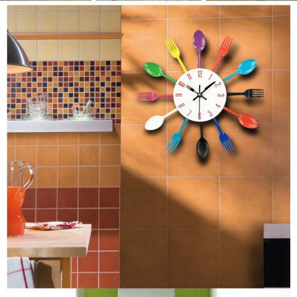 Cutlery Metal Kitchen Wall Clock Spoon Fork Creative Quartz Wall Mounted Clocks Modern Design Decorative Horloge