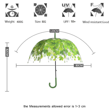 Green Leaf Transparent Umbrella Straight Rod Crooked Umbrella