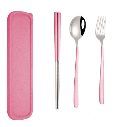 3pcs / Set Portable Stainless Steel Tableware Creative Set Chopsticks Spoon Fork Gift