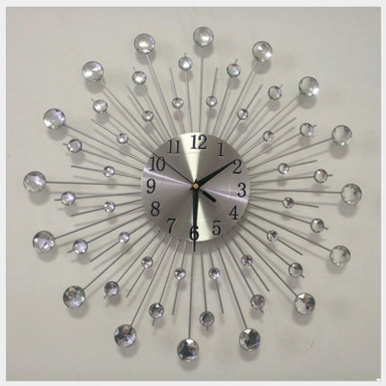 Creative Wall Clock Crystal Silver Wrought Iron Wall Clock Personality Art Decoration Living Room Bedroom Clock