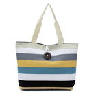 Color Canvas Stripe Contrast Color Shoulder Bag Large Capacity Handbag Green Shopping Bag