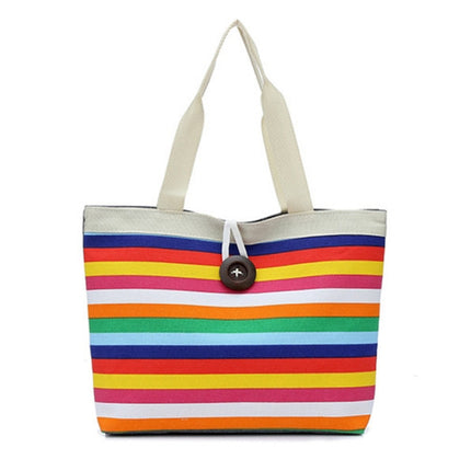 Color Canvas Stripe Contrast Color Shoulder Bag Large Capacity Handbag Green Shopping Bag