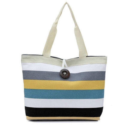 Color Canvas Stripe Contrast Color Shoulder Bag Large Capacity Handbag Green Shopping Bag