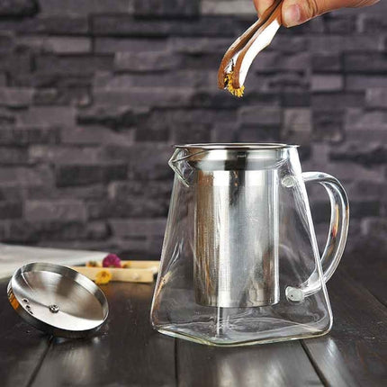 Stainless Steel Clear Heat Resistant Glass Filter Tea Pot, Capacity: 950ml