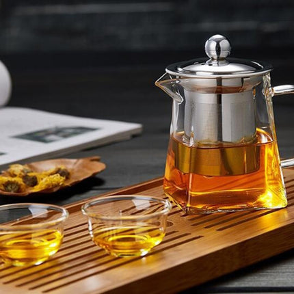 Stainless Steel Clear Heat Resistant Glass Filter Tea Pot, Capacity: 950ml