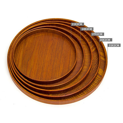 Creative Round Solid Wood Tea Tray Hotel Wooden Tay Storage Tray, Diameter: 37.5cm, Brown, Diameter: 37.5cm - DealBuddy