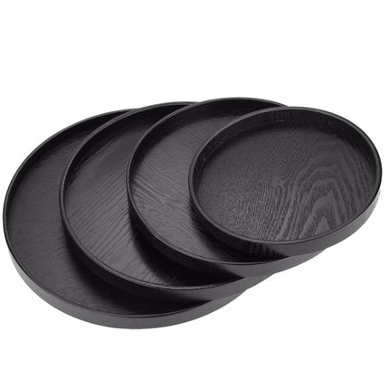 Creative Round Solid Wood Tea Tray Hotel Wooden Tay Storage Tray, Diameter: 30cm, Black, Diameter: 30cm - DealBuddy