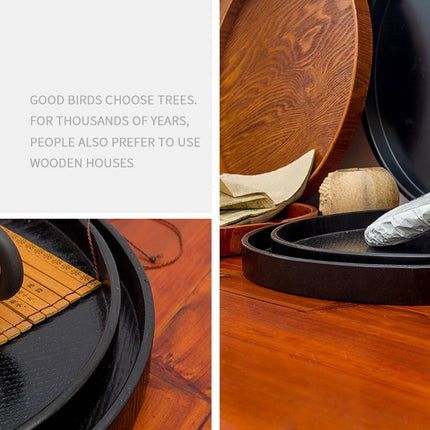 Creative Round Solid Wood Tea Tray Hotel Wooden Tay Storage Tray, Diameter: 30cm, Black, Diameter: 30cm - DealBuddy