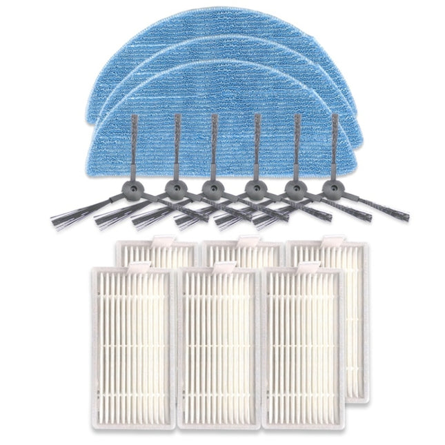 XI242 3 Pairs K614 Side Brushes + 6 PCS I208 Filters+ 3 PCS I201 Rags Set for ILIFE V5S Pro / V50 / V5S