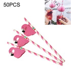 50 PCS 3D Flamingo Jungle Paper Straws Party Decorations Cocktail Straw (Pink)