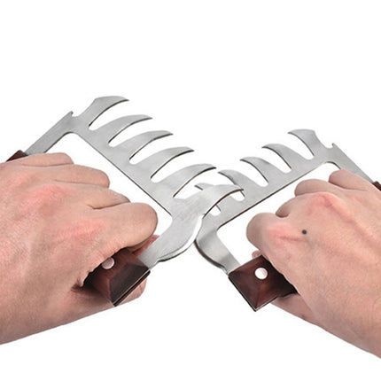 2 PCS Bear Claw Shaped stainless steel Barbecue Fork Chicken Shredded Wooden Handle  Anti-skid Creative Kitchen Fork Claw Meat Claw Splitter with
