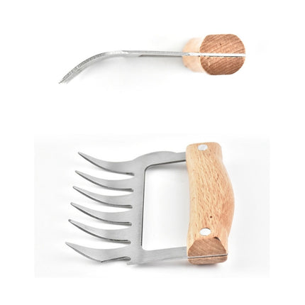 2 PCS Bear Claw Shaped stainless steel Barbecue Fork Chicken Shredded Wooden Handle  Anti-skid Creative Kitchen Fork Claw Meat Claw Splitter with