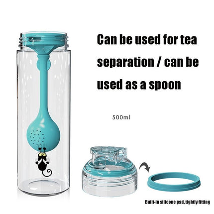 Cartoon Cat Pattern Tea Water Separation Plastic Cup With Spoon - DealBuddy