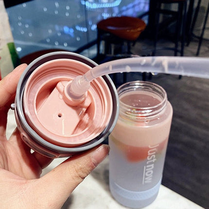Cartoon Girl Straw Cup Fresh Frosted Gradient Scale Plastic Cup Portable Cup - DealBuddy