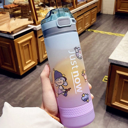 Cartoon Girl Straw Cup Fresh Frosted Gradient Scale Plastic Cup Portable Cup - DealBuddy