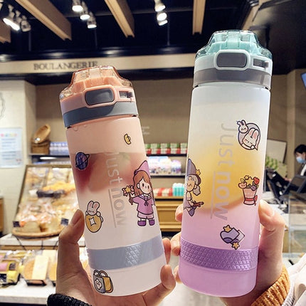 Cartoon Girl Straw Cup Fresh Frosted Gradient Scale Plastic Cup Portable Cup - DealBuddy