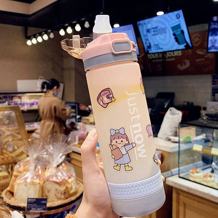 Cartoon Girl Straw Cup Fresh Frosted Gradient Scale Plastic Cup Portable Cup - DealBuddy