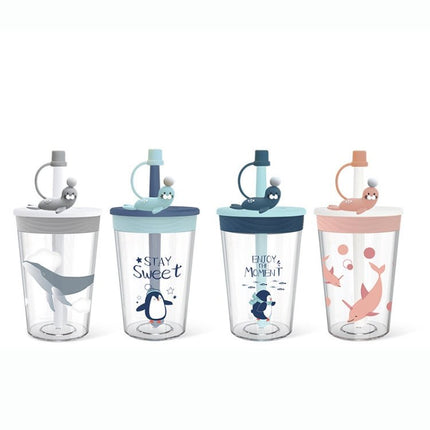 Children Cartoon Marine Animal Straw Drinking Cup Safe And Environmentally Friendly Plastic Drinking Cup - DealBuddy