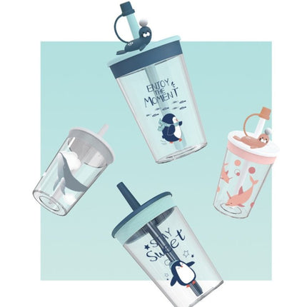 Children Cartoon Marine Animal Straw Drinking Cup Safe And Environmentally Friendly Plastic Drinking Cup - DealBuddy