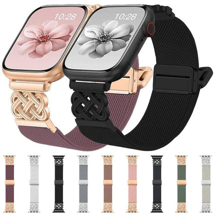 Chinese Knot Magnetic Buckle Twill Stretch Nylon Watch Band, For Apple Watch 49mm / 46mm / 45mm / 44mm, For Apple Watch 42mm / 41mm / 40mm / 38mm - DealBuddy