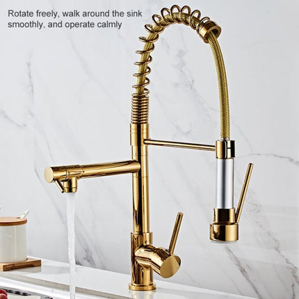 Copper Pull Type Large Spring Double Outlet Kitchen Sink Hot Cold Faucet - DealBuddy