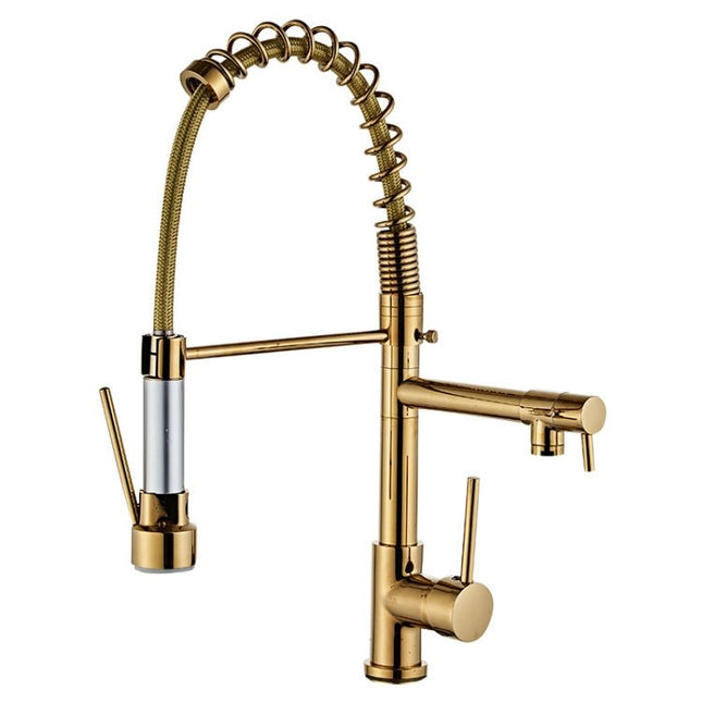 Copper Pull Type Large Spring Double Outlet Kitchen Sink Hot Cold Faucet - DealBuddy