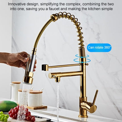 Copper Pull Type Large Spring Double Outlet Kitchen Sink Hot Cold Faucet - DealBuddy