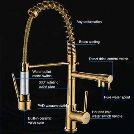 Copper Pull Type Large Spring Double Outlet Kitchen Sink Hot Cold Faucet - DealBuddy