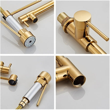 Copper Pull Type Large Spring Double Outlet Kitchen Sink Hot Cold Faucet - DealBuddy