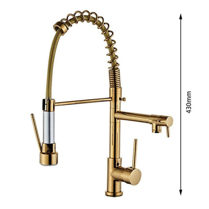 Copper Pull Type Large Spring Double Outlet Kitchen Sink Hot Cold Faucet - DealBuddy