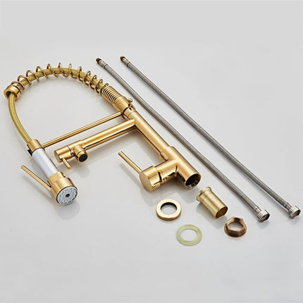 Copper Pull Type Large Spring Double Outlet Kitchen Sink Hot Cold Faucet - DealBuddy