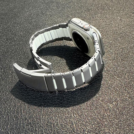 Curved Two - Tone Side - Release Stainless Steel Watch Band, For Apple Watch 49mm / 46mm / 45mm / 44mm, For Apple Watch 42mm / 41mm / 40mm / 38mm - DealBuddy