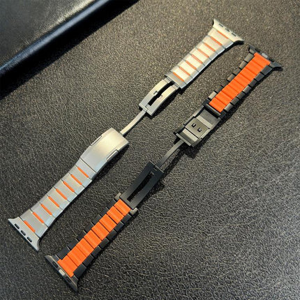 Curved Two - Tone Side - Release Stainless Steel Watch Band, For Apple Watch 49mm / 46mm / 45mm / 44mm, For Apple Watch 42mm / 41mm / 40mm / 38mm - DealBuddy