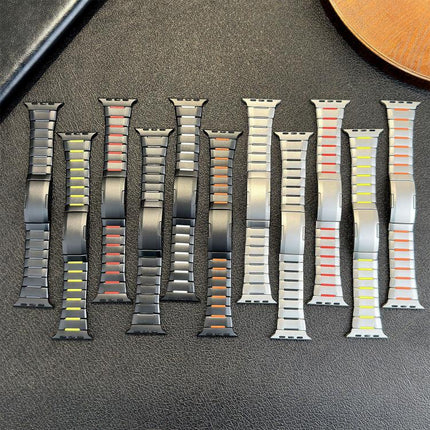 Curved Two - Tone Side - Release Stainless Steel Watch Band, For Apple Watch 49mm / 46mm / 45mm / 44mm, For Apple Watch 42mm / 41mm / 40mm / 38mm - DealBuddy