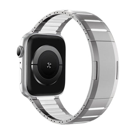 Curved Two - Tone Side - Release Stainless Steel Watch Band, For Apple Watch 49mm / 46mm / 45mm / 44mm, For Apple Watch 42mm / 41mm / 40mm / 38mm - DealBuddy